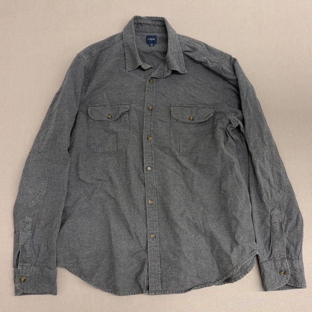 J.Crew Mens XL Flannel Button Down Shirt Gray Elbow Patch Long Sleeve Pocket
